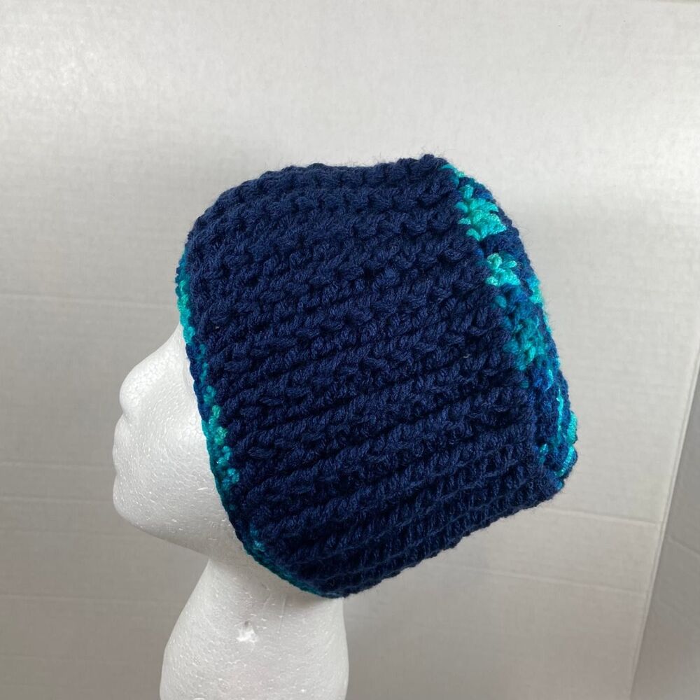 Unbranded One Size Navy Teal Knit Beanie Winter Watch Cap Color Block Rib Knit